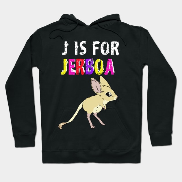 J is for Jerboa - white and Rainbow text cute fluffy animal Hoodie by DesignsBySaxton